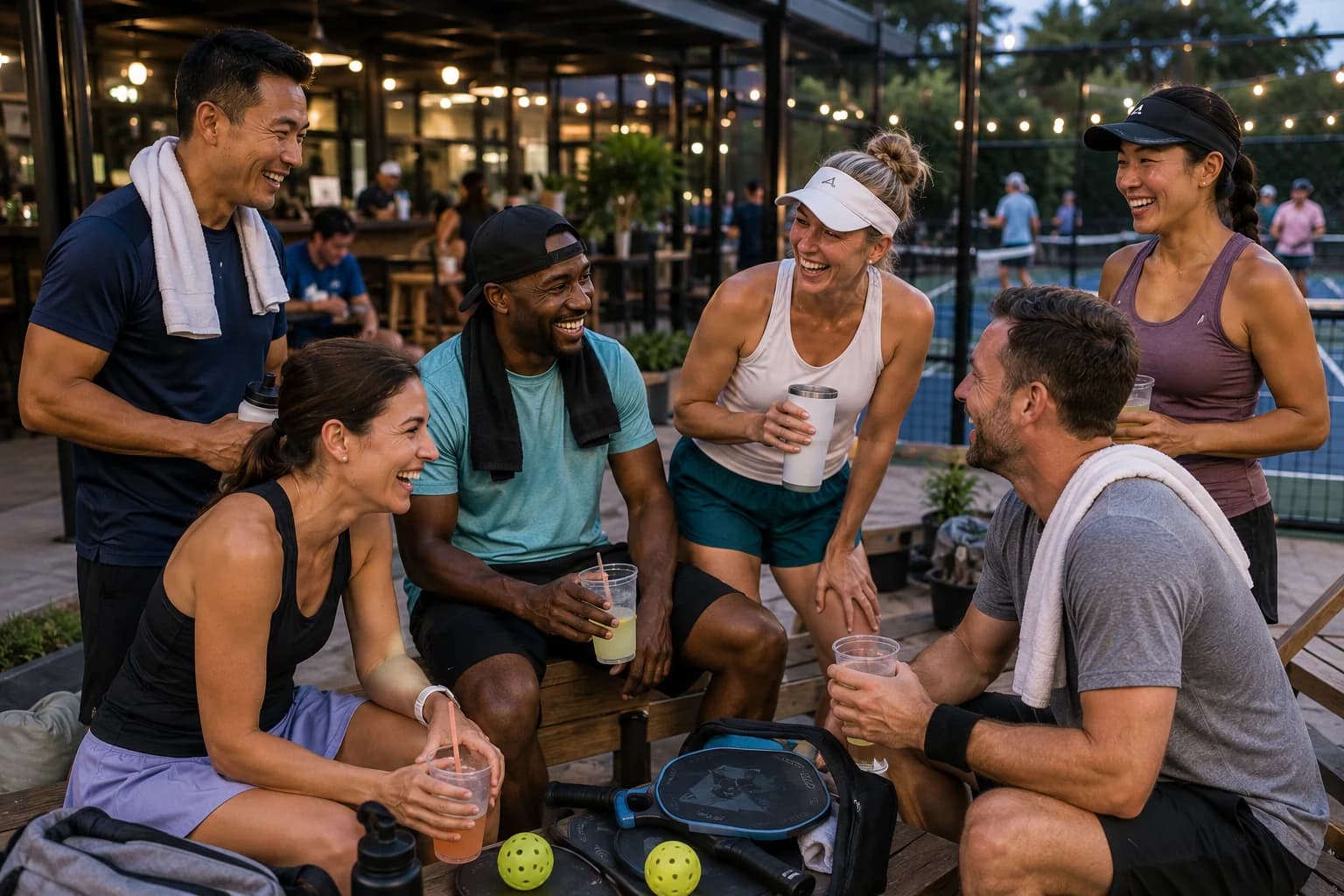 Diverse players relaxing together after a game